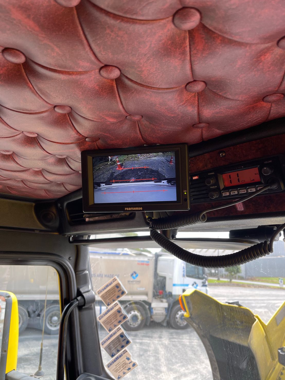 In-cab reverse camera monitor on Kenworth dashboard